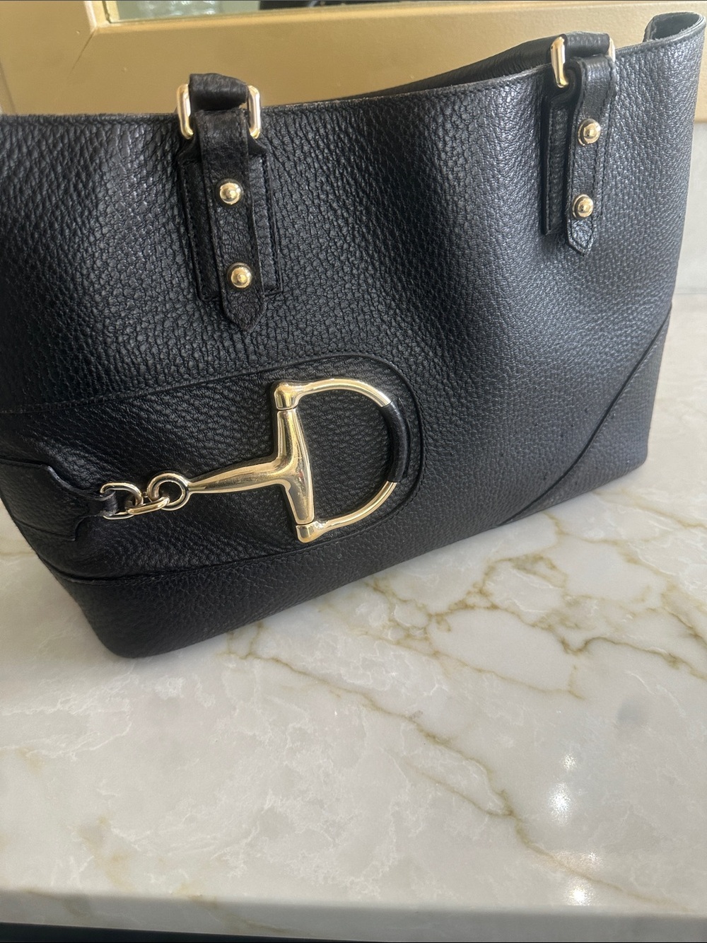 Gucci Black Leather Shoulder Bag with Gold Hardware